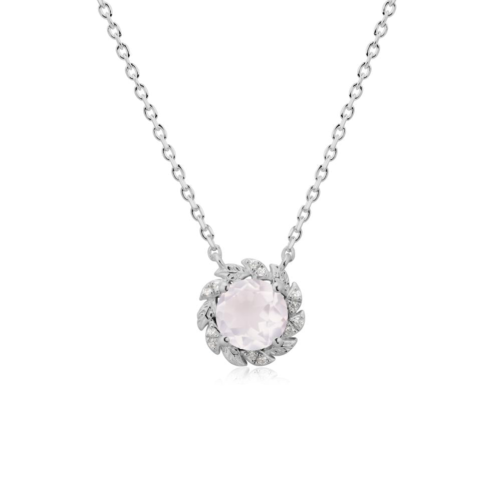 Leaf Halo Rose Quartz Pendant Necklace - LUO Jewelry #metal_platinum