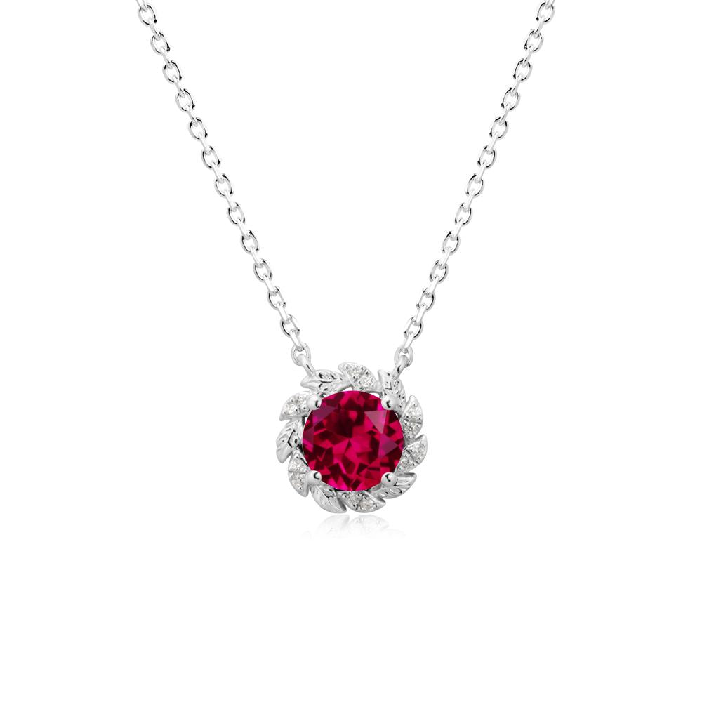 Round Ruby Flower Necklace - LUO Jewelry #metal_18k white gold