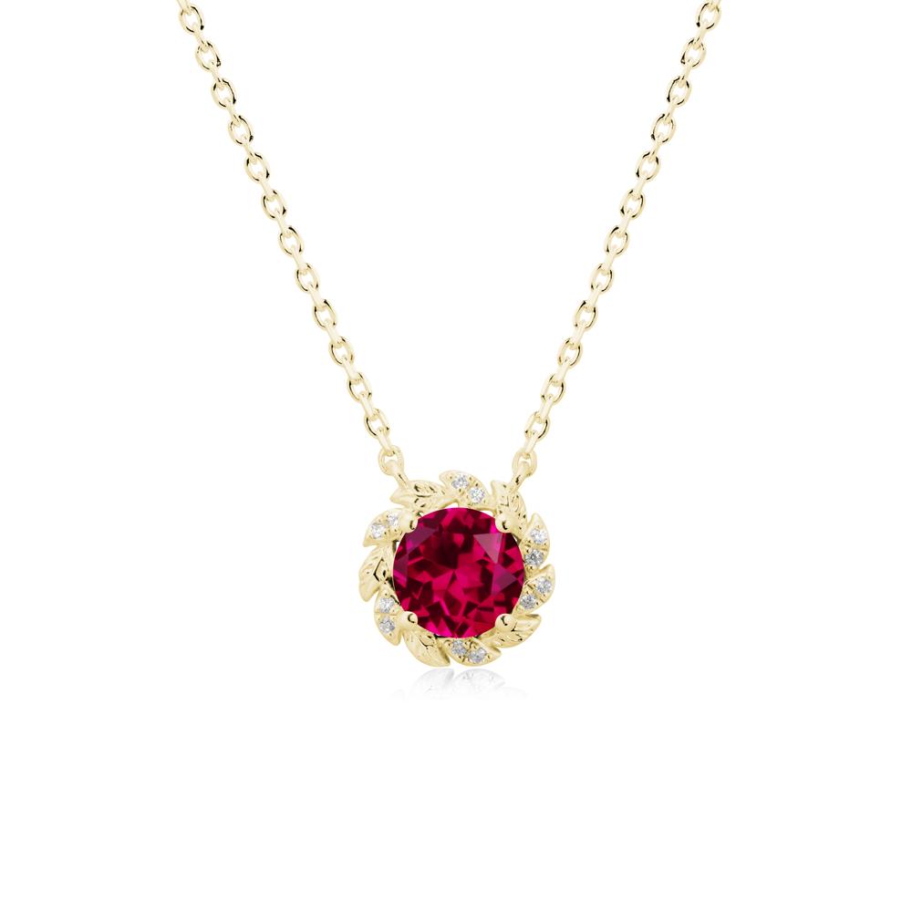 Round Ruby Flower Necklace - LUO Jewelry #metal_18k yellow gold