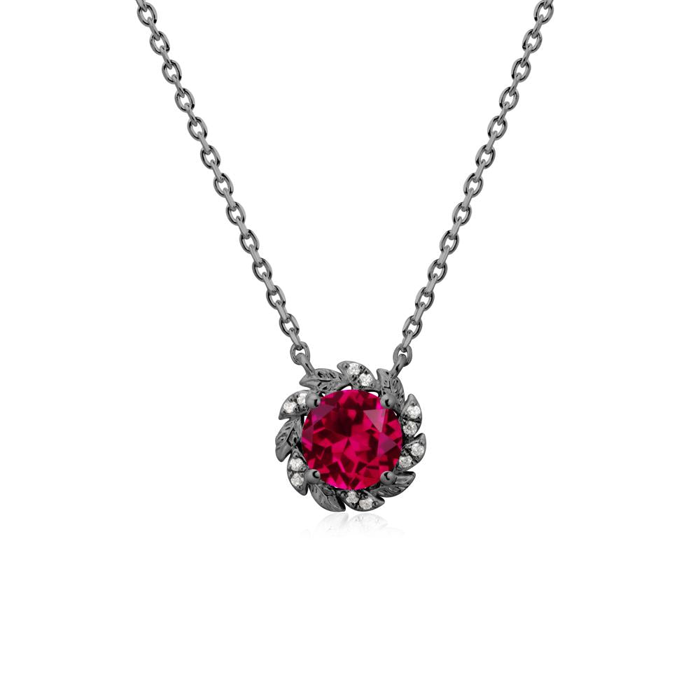 Round Ruby Flower Necklace - LUO Jewelry #metal_black finish sterling silver