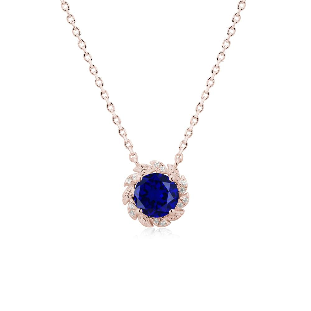 Leaf Halo Sapphire Pendant Necklace - LUO Jewelry #metal_14k rose gold