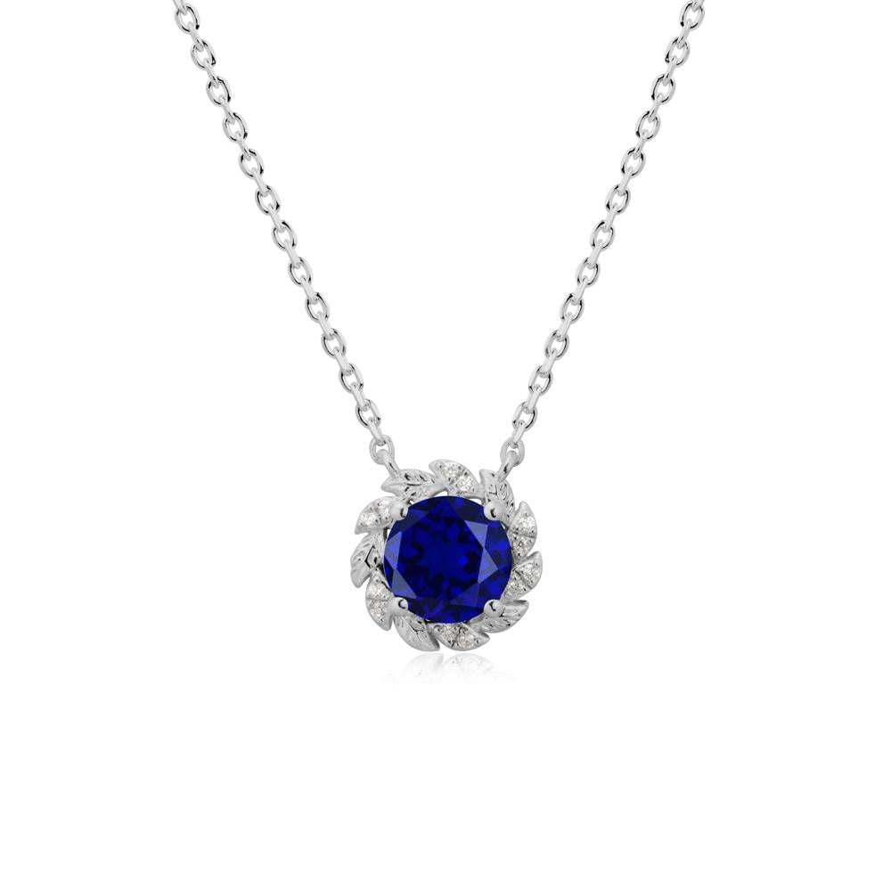 Leaf Halo Sapphire Pendant Necklace - LUO Jewelry #metal_platinum