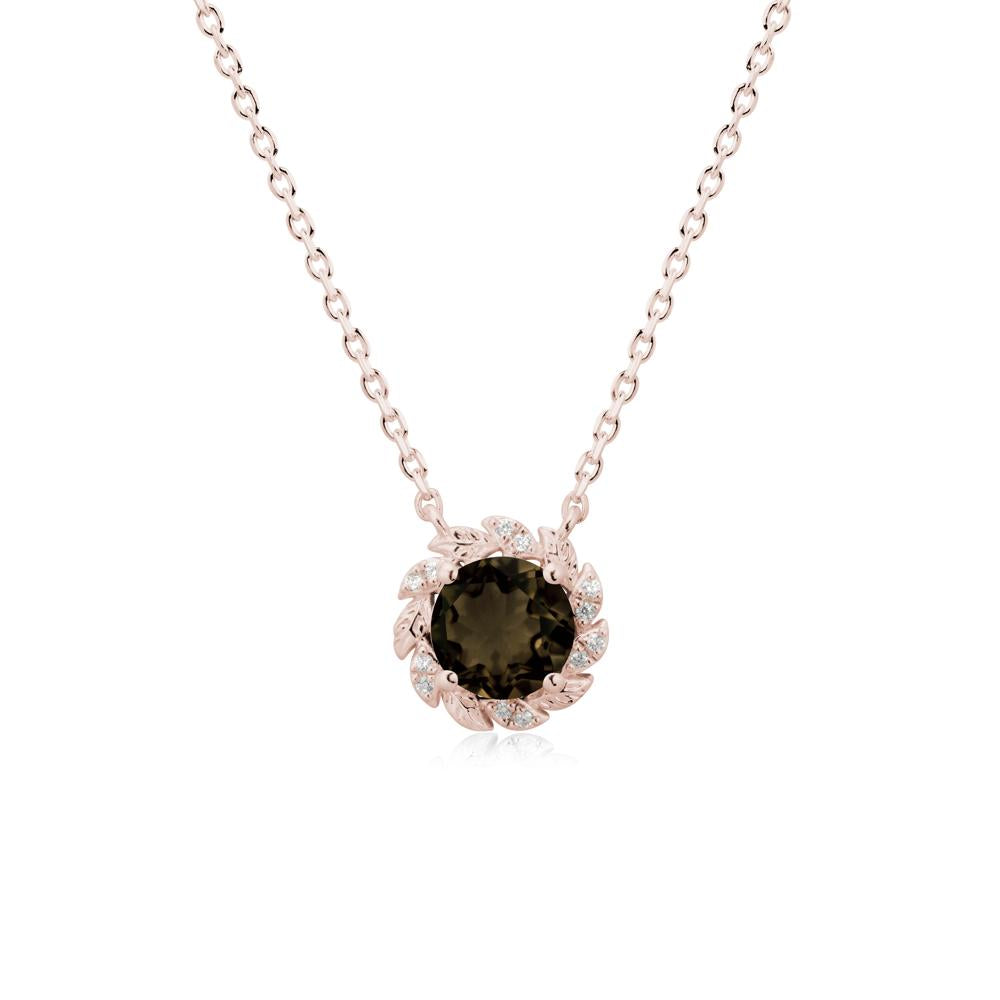 Round Smoky Quartz Leaf Halo Necklace - LUO Jewelry #metal_14k rose gold