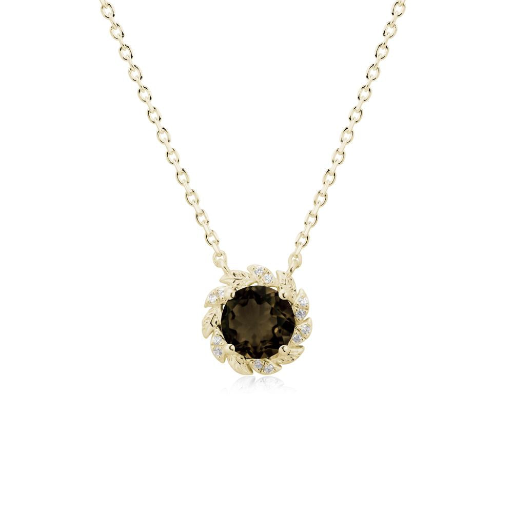 Round Smoky Quartz Leaf Halo Necklace - LUO Jewelry #metal_14k yellow gold