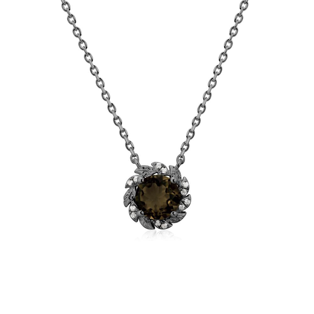 Round Smoky Quartz Leaf Halo Necklace - LUO Jewelry #metal_black finish sterling silver