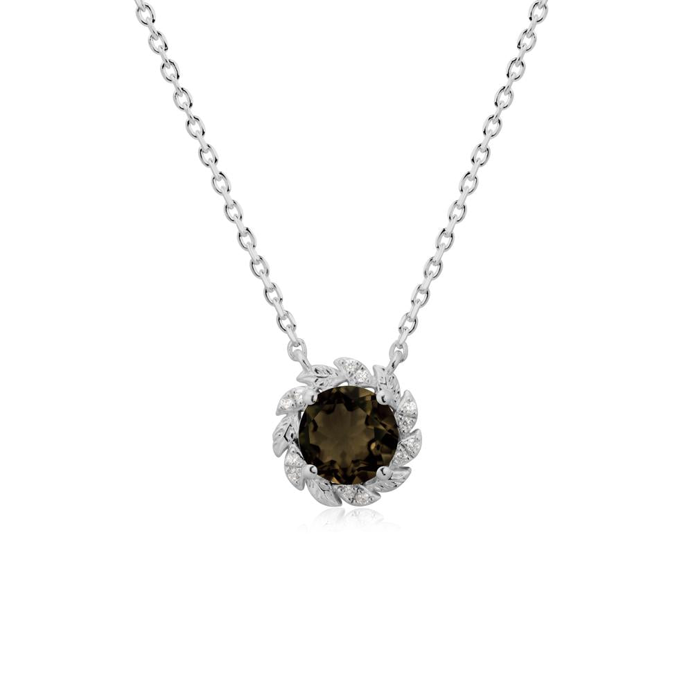 Round Smoky Quartz Leaf Halo Necklace - LUO Jewelry #metal_platinum
