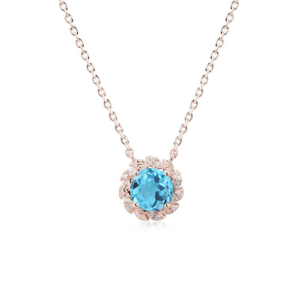 Round Swiss Blue Topaz Flower Necklace - LUO Jewelry #metal_14k rose gold