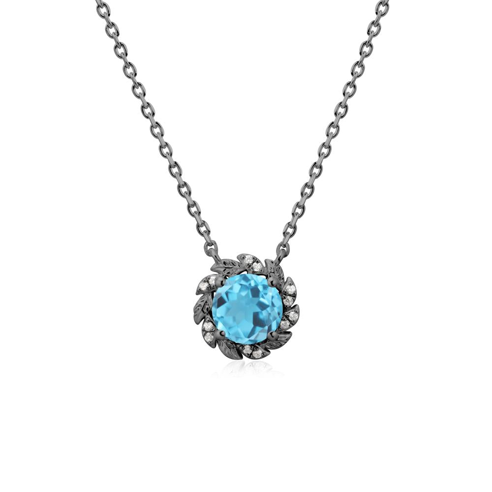 Round Swiss Blue Topaz Flower Necklace - LUO Jewelry #metal_black finish sterling silver