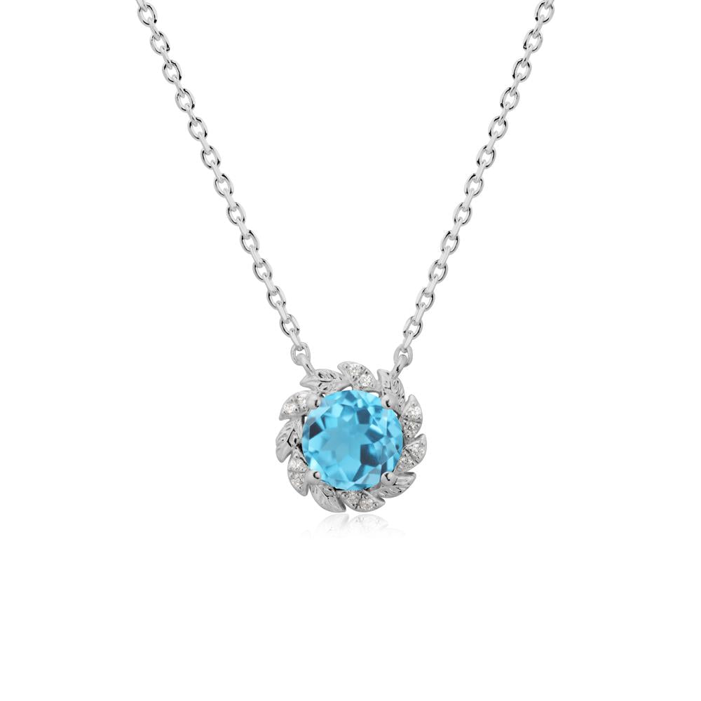 Round Swiss Blue Topaz Flower Necklace - LUO Jewelry #metal_platinum