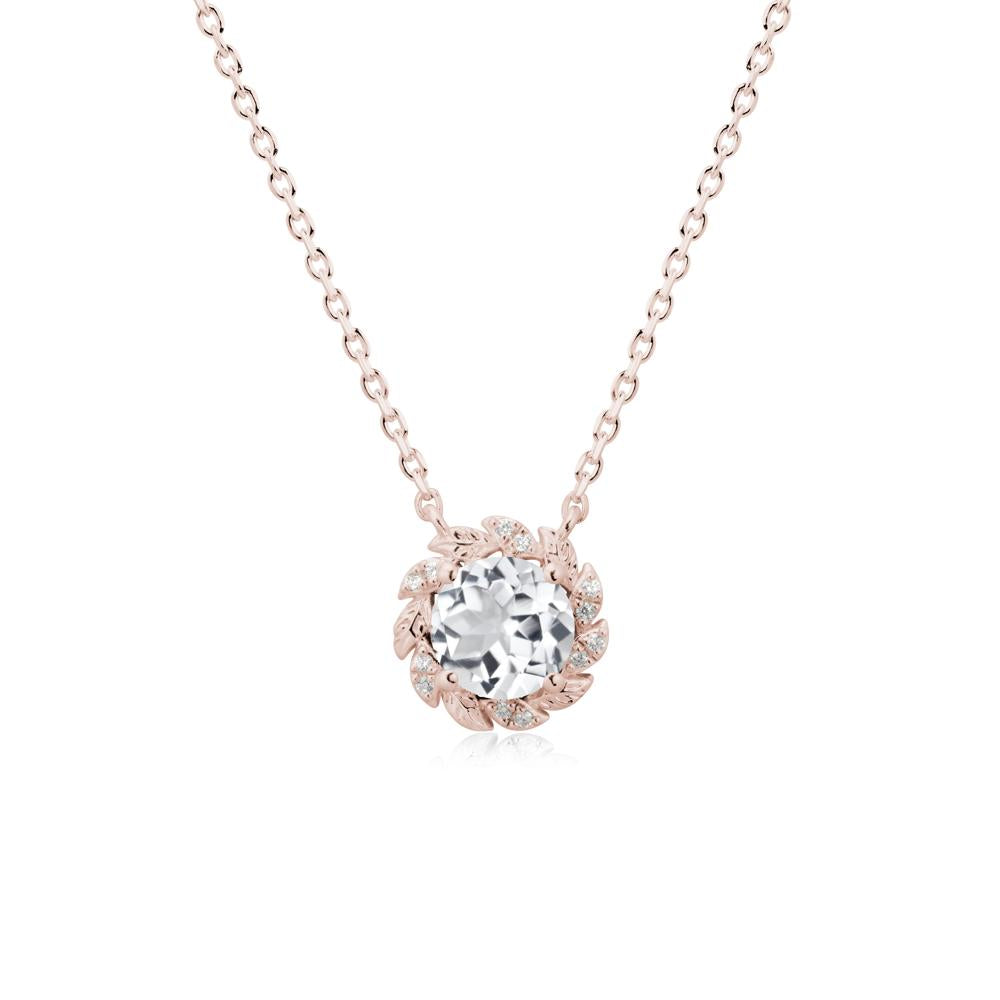 Leaf Halo White Topaz Pendant Necklace - LUO Jewelry #metal_14k rose gold