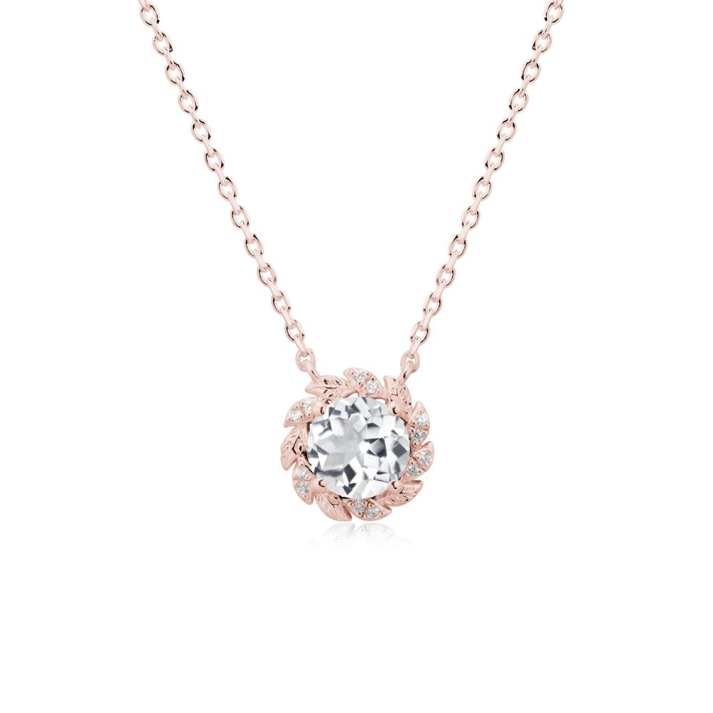 Leaf Halo White Topaz Pendant Necklace - LUO Jewelry #metal_18k rose gold