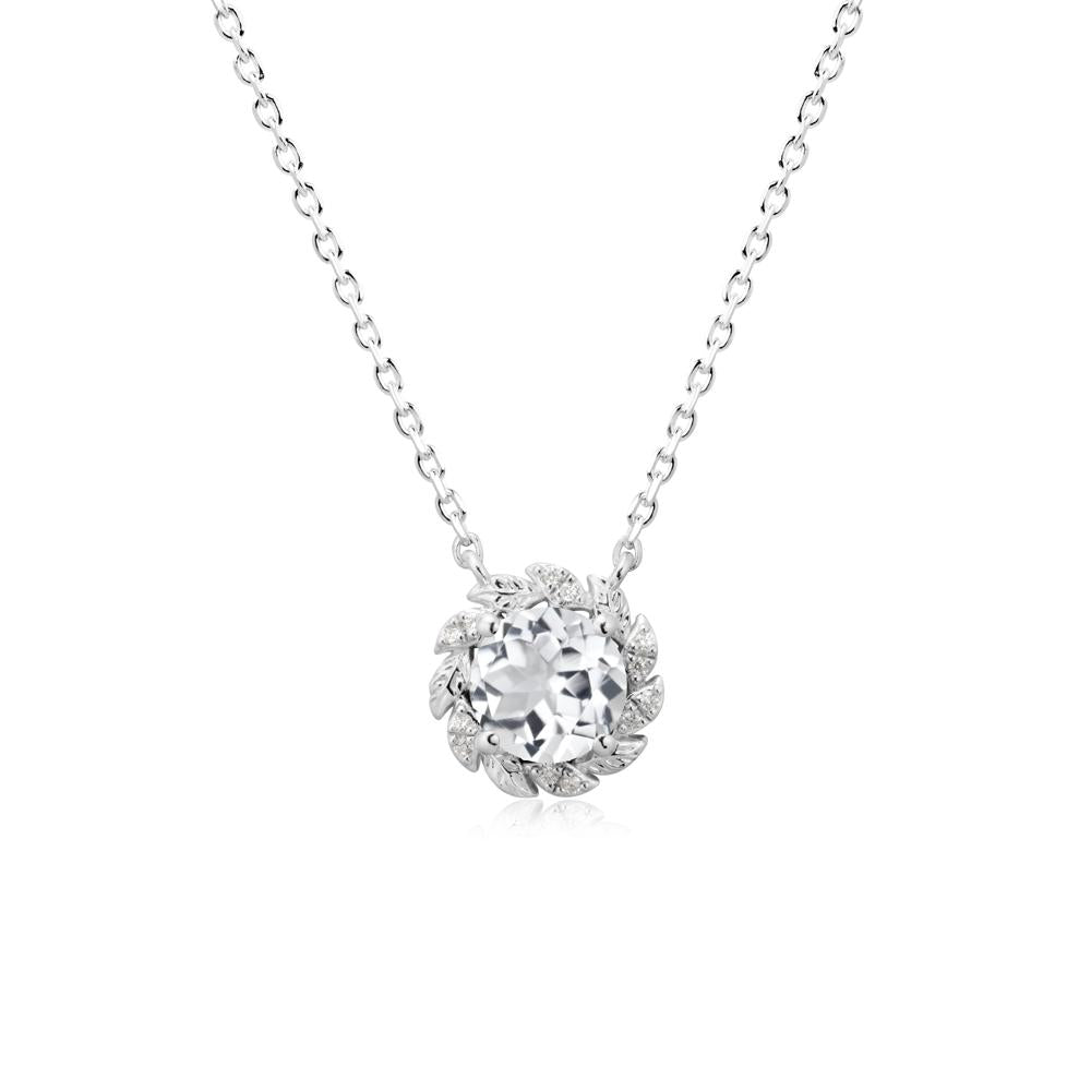 Leaf Halo White Topaz Pendant Necklace - LUO Jewelry #metal_18k white gold