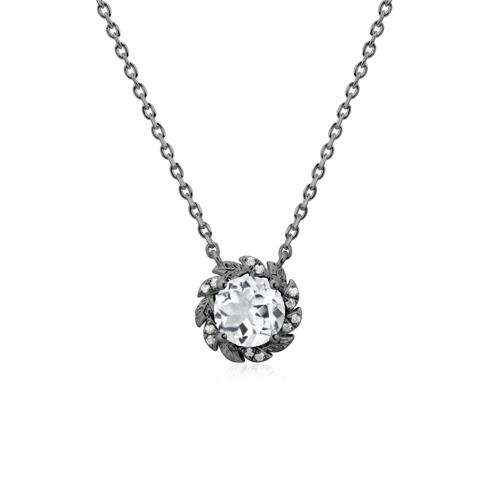 Leaf Halo White Topaz Pendant Necklace - LUO Jewelry #metal_black finish sterling silver