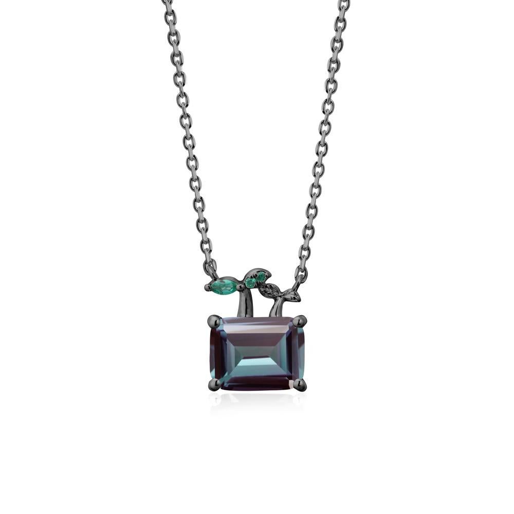 Emerald Cut Alexandrite and Emerald Sprout Necklace - LUO Jewelry #metal_black finish sterling silver