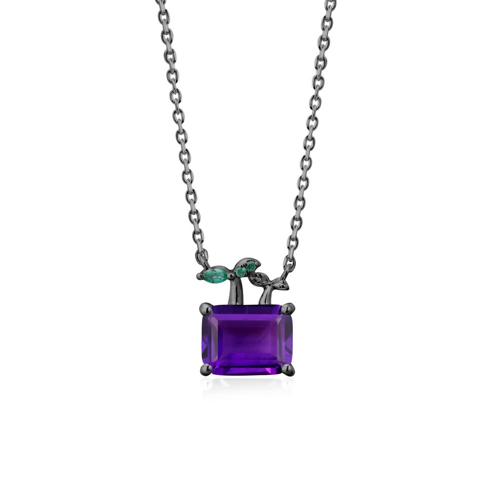 Nature Inspired Amethyst and Emerald Pendant Necklace - LUO Jewelry #metal_black finish sterling silver