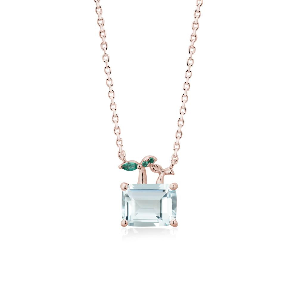 Emerald Cut Aquamarine and Emerald Sprout Necklace - LUO Jewelry #metal_14k rose gold