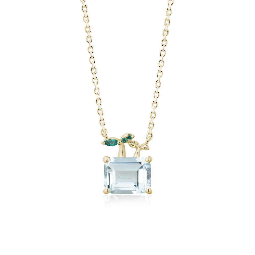 Emerald Cut Aquamarine and Emerald Sprout Necklace - LUO Jewelry #metal_14k yellow gold