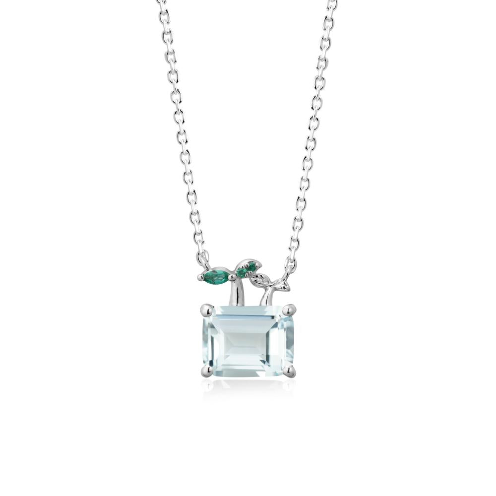 Emerald Cut Aquamarine and Emerald Sprout Necklace - LUO Jewelry #metal_18k white gold