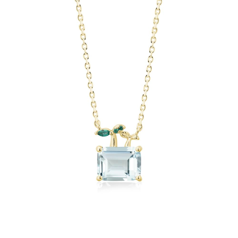 Emerald Cut Aquamarine and Emerald Sprout Necklace - LUO Jewelry #metal_18k yellow gold
