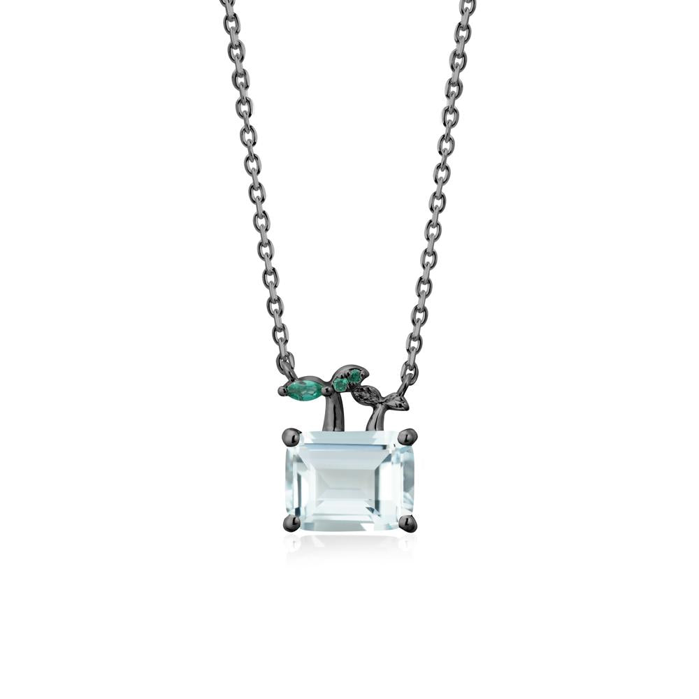 Emerald Cut Aquamarine and Emerald Sprout Necklace - LUO Jewelry #metal_black finish sterling silver