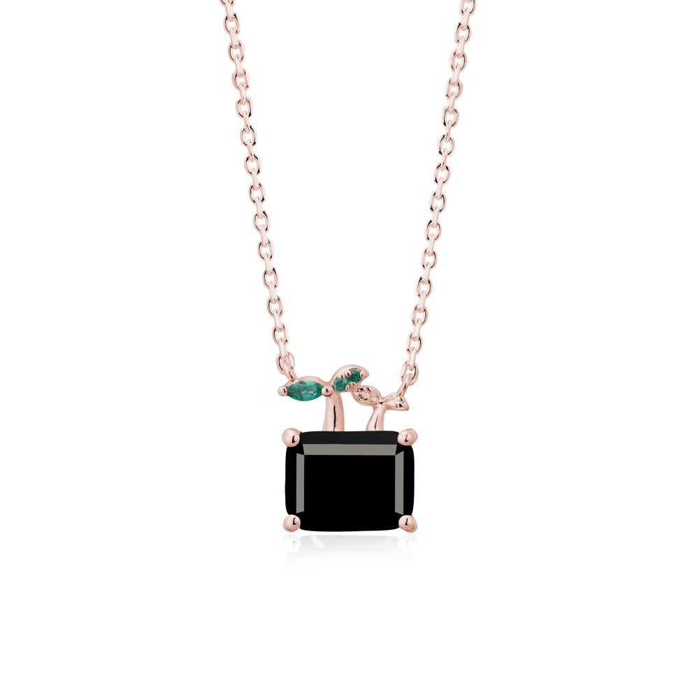 Nature Inspired Black Spinel and Emerald Pendant Necklace - LUO Jewelry #metal_18k rose gold
