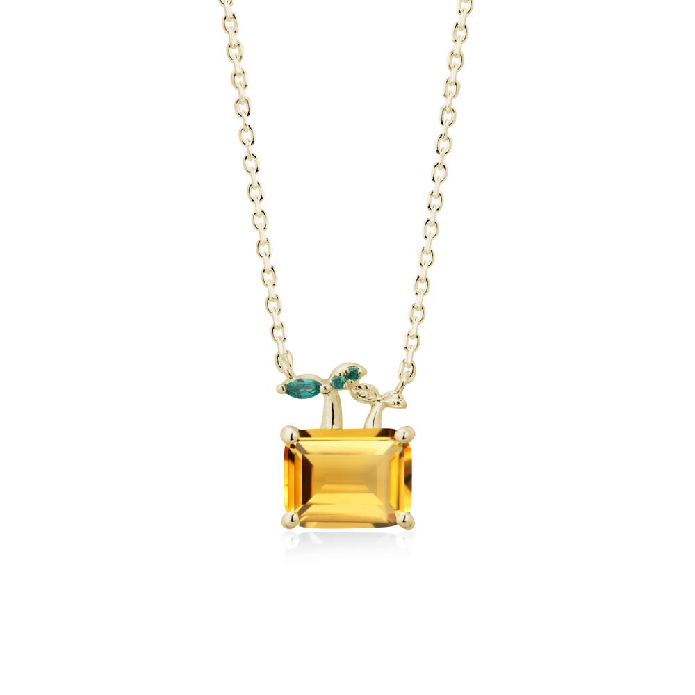 Emerald Cut Citrine and Emerald Sprout Necklace - LUO Jewelry #metal_14k yellow gold
