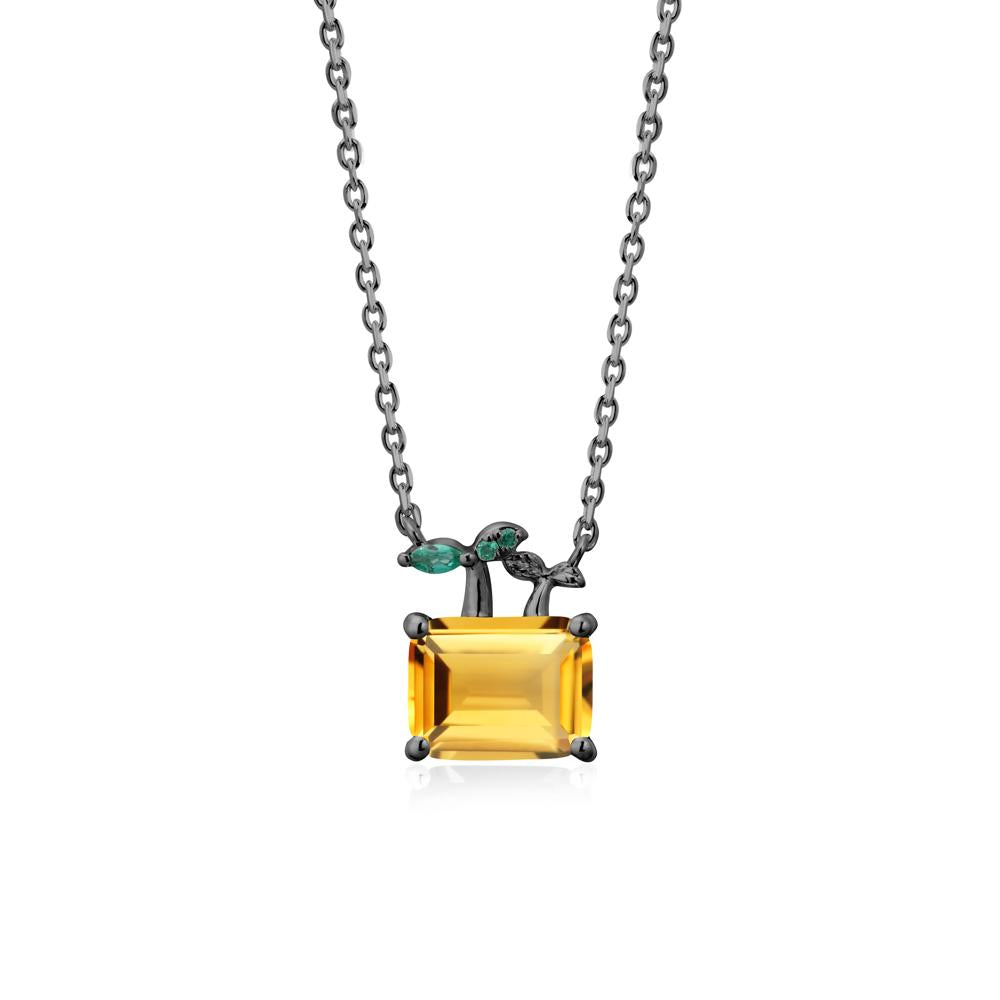 Emerald Cut Citrine and Emerald Sprout Necklace - LUO Jewelry #metal_black finish sterling silver