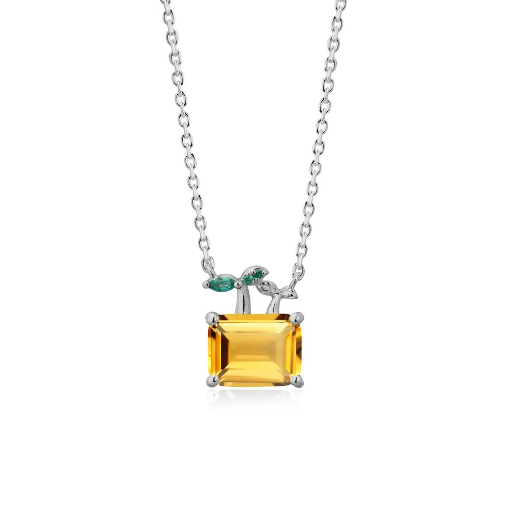 Emerald Cut Citrine and Emerald Sprout Necklace - LUO Jewelry #metal_platinum