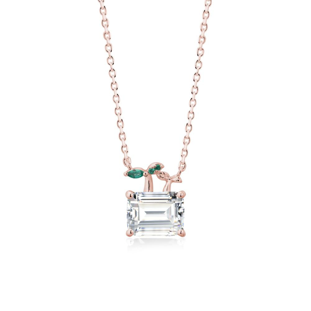 Nature Inspired Cubic Zirconia and Emerald Pendant Necklace - LUO Jewelry #metal_18k rose gold