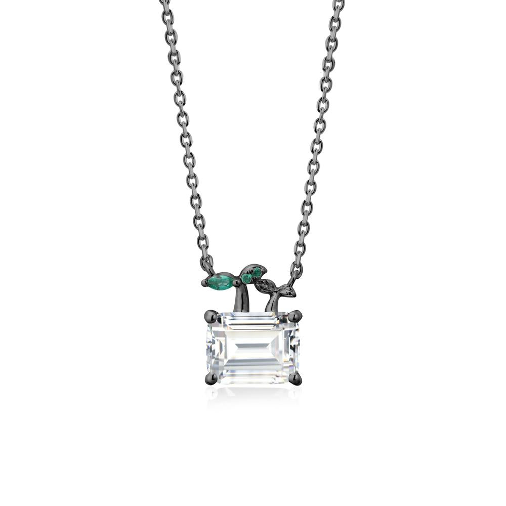 Nature Inspired Cubic Zirconia and Emerald Pendant Necklace - LUO Jewelry #metal_black finish sterling silver