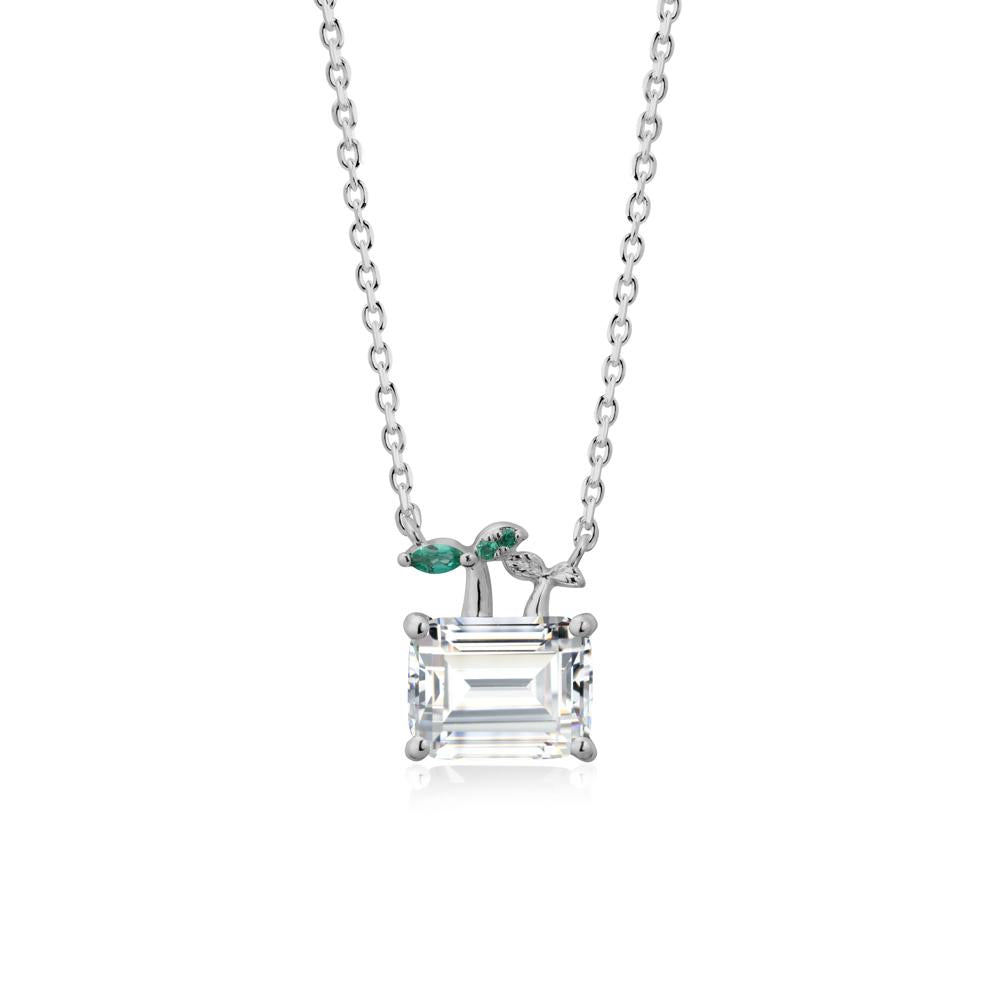 Nature Inspired Cubic Zirconia and Emerald Pendant Necklace - LUO Jewelry #metal_platinum