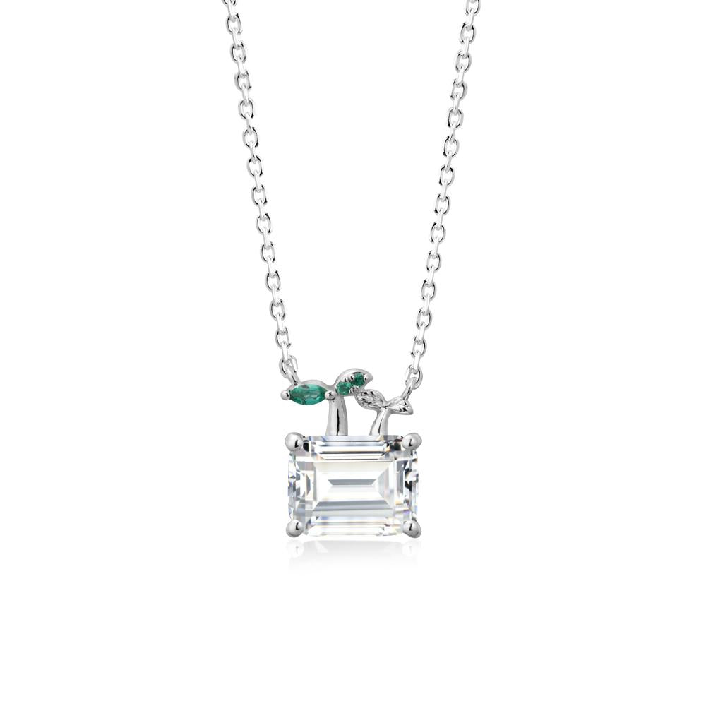 Nature Inspired Cubic Zirconia and Emerald Pendant Necklace - LUO Jewelry #metal_sterling silver