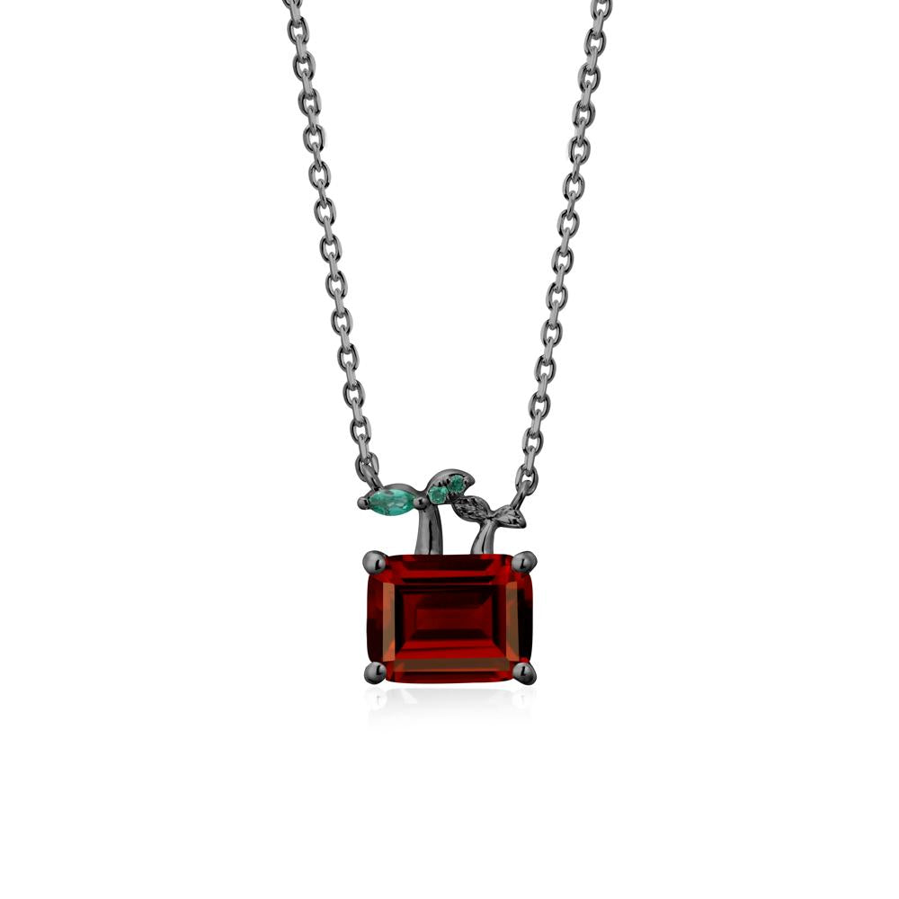 Nature Inspired Garnet and Emerald Pendant Necklace - LUO Jewelry #metal_black finish sterling silver