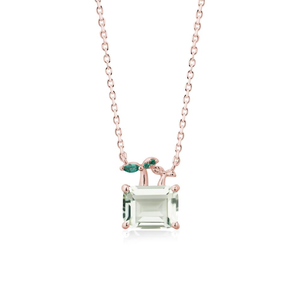 Emerald Cut Green Amethyst and Emerald Sprout Necklace - LUO Jewelry #metal_18k rose gold