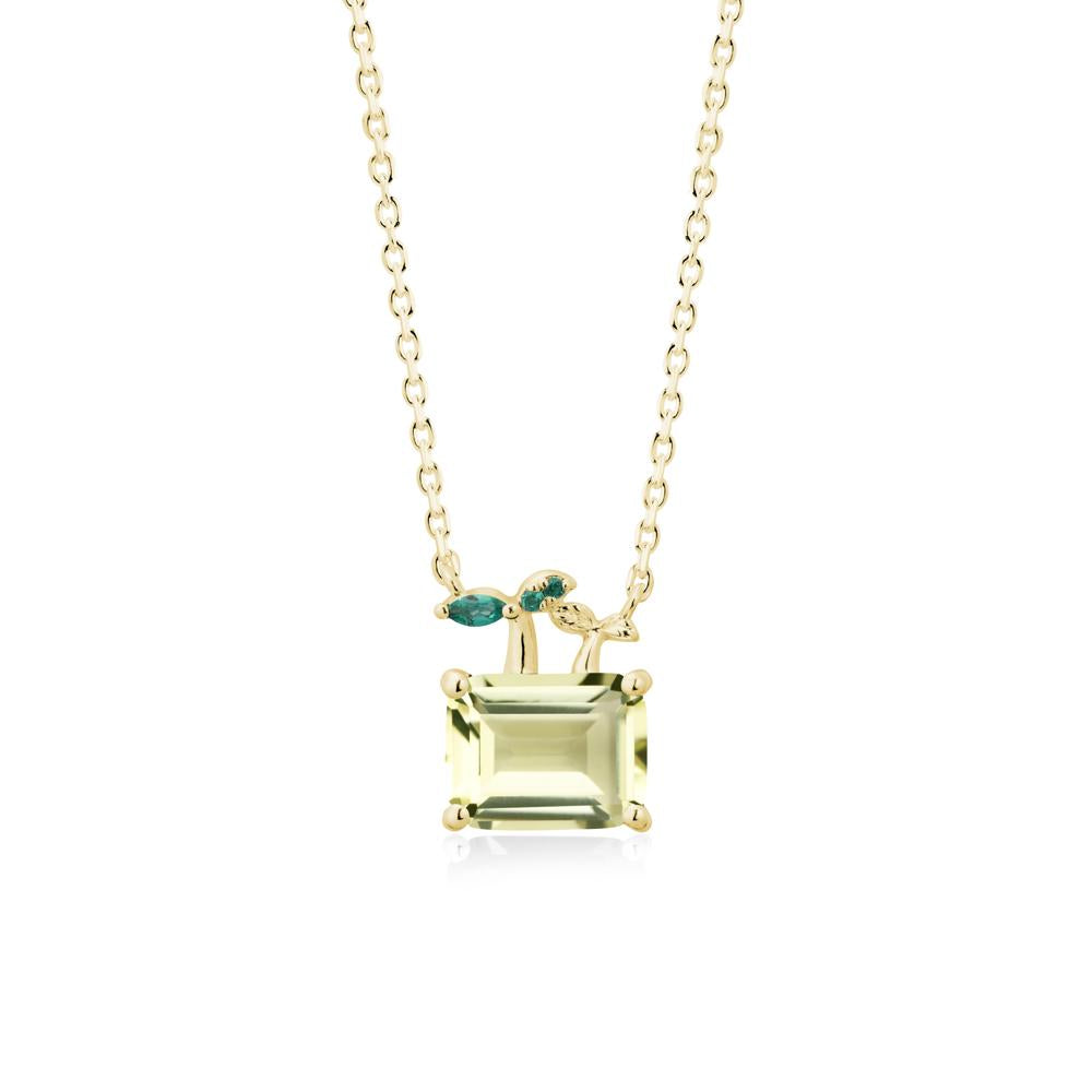 Emerald Cut Lemon Quartz and Emerald Sprout Necklace - LUO Jewelry #metal_18k yellow gold