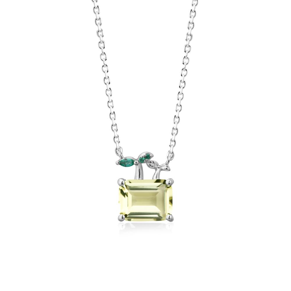 Emerald Cut Lemon Quartz and Emerald Sprout Necklace - LUO Jewelry #metal_sterling silver