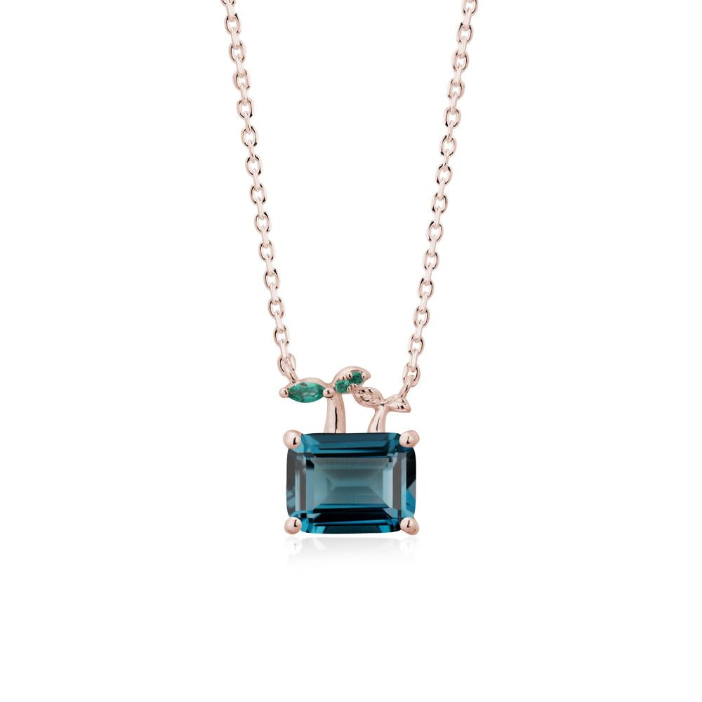 Nature Inspired London Blue Topaz and Emerald Pendant Necklace - LUO Jewelry #metal_14k rose gold