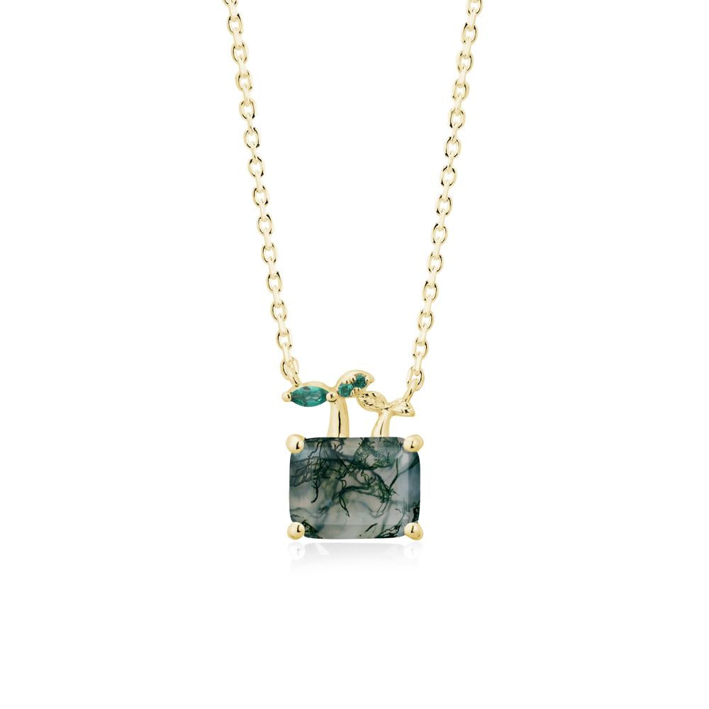Emerald Cut Moss Agate and Emerald Sprout Necklace - LUO Jewelry #metal_18k yellow gold