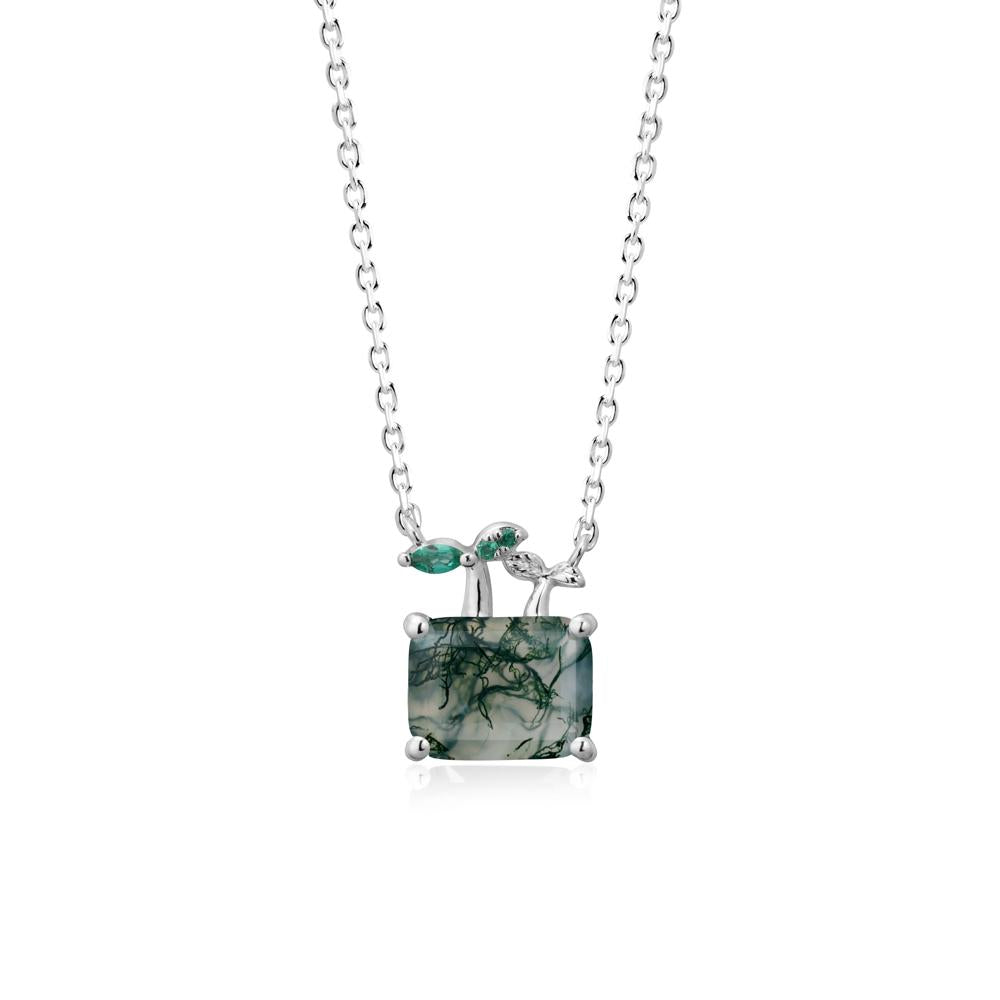 Emerald Cut Moss Agate and Emerald Sprout Necklace - LUO Jewelry #metal_sterling silver