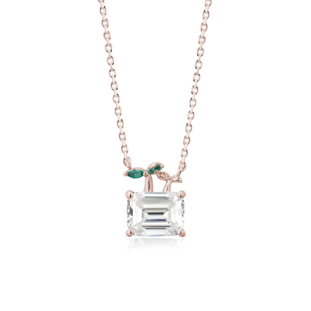 Nature Inspired Moissanite and Emerald Pendant Necklace - LUO Jewelry #metal_14k rose gold