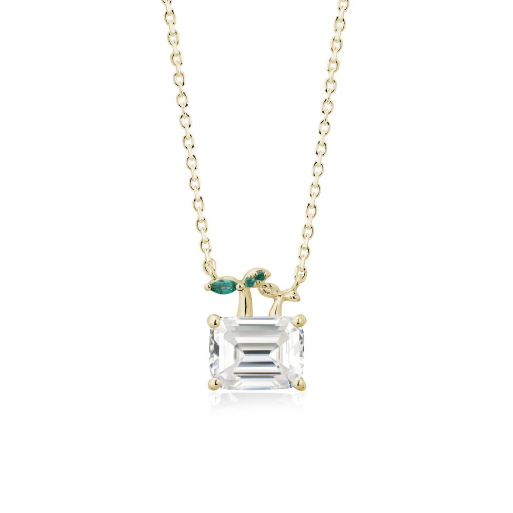Nature Inspired Moissanite and Emerald Pendant Necklace - LUO Jewelry #metal_14k yellow gold