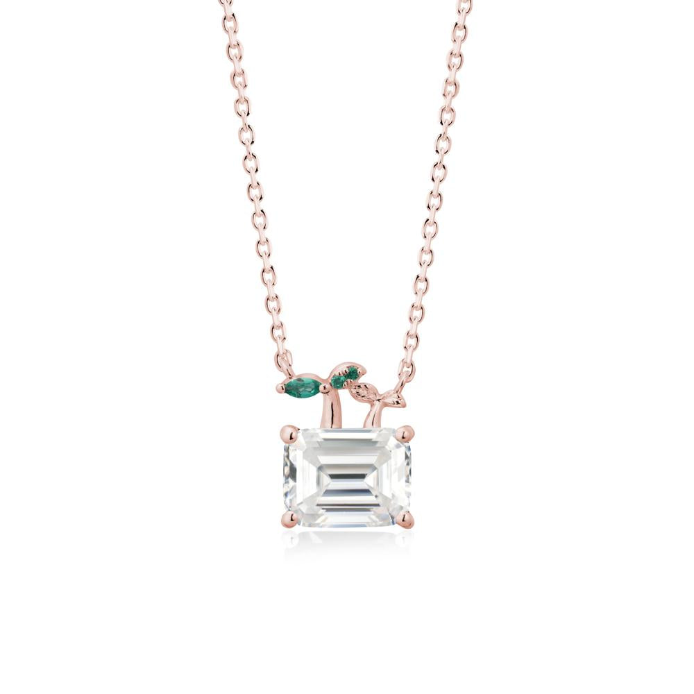 Nature Inspired Moissanite and Emerald Pendant Necklace - LUO Jewelry #metal_18k rose gold