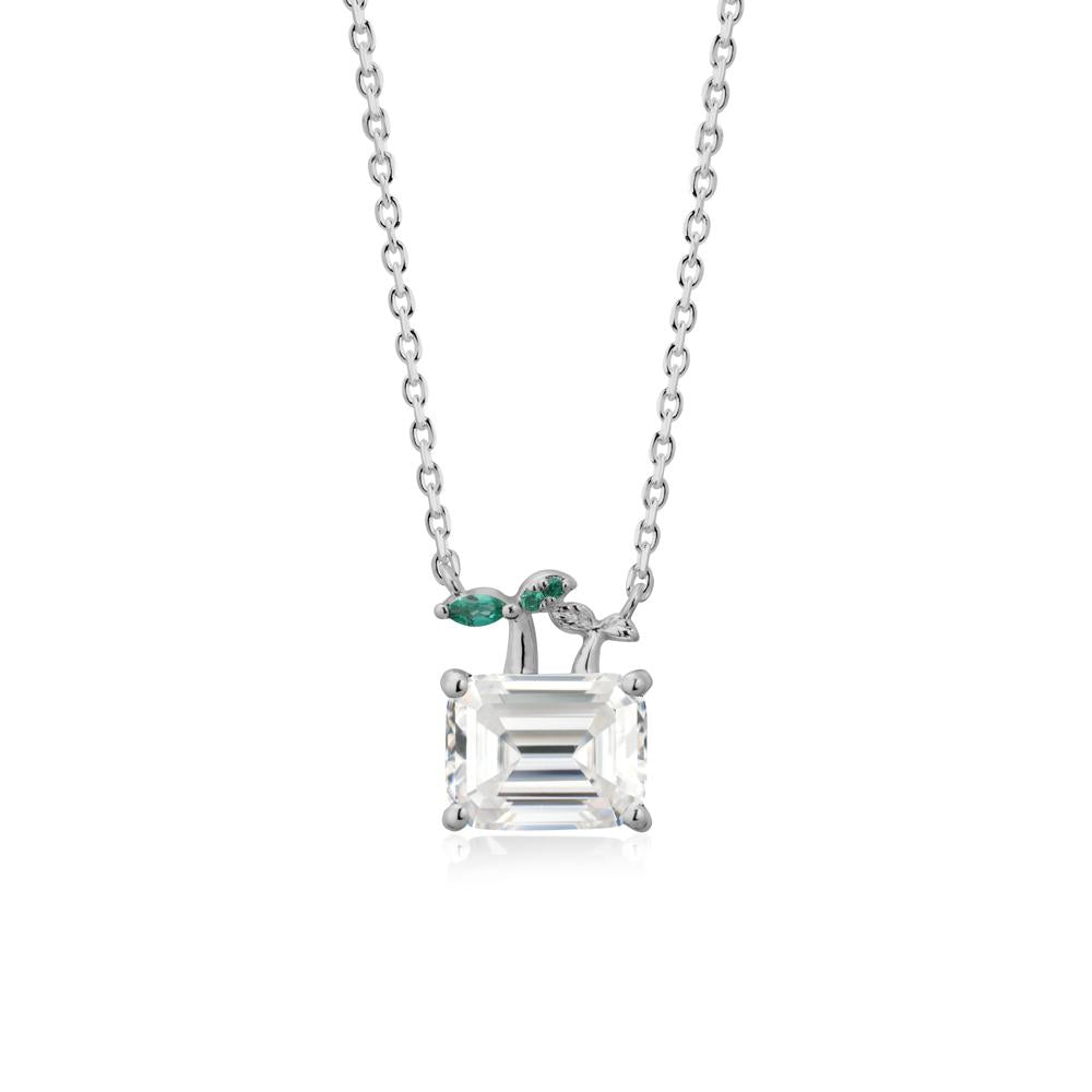 Nature Inspired Moissanite and Emerald Pendant Necklace - LUO Jewelry #metal_platinum