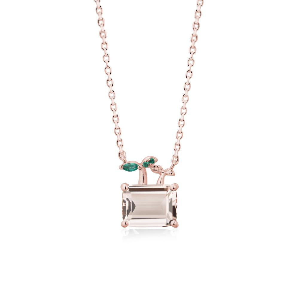 Emerald Cut Morganite and Emerald Sprout Necklace - LUO Jewelry #metal_18k rose gold