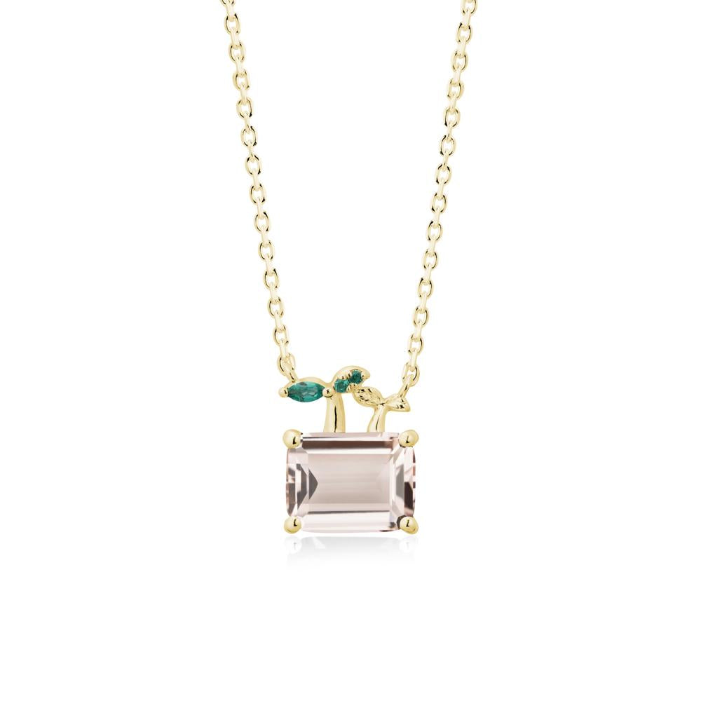 Emerald Cut Morganite and Emerald Sprout Necklace - LUO Jewelry #metal_18k yellow gold