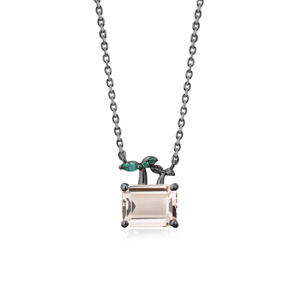 Emerald Cut Morganite and Emerald Sprout Necklace - LUO Jewelry #metal_black finish sterling silver