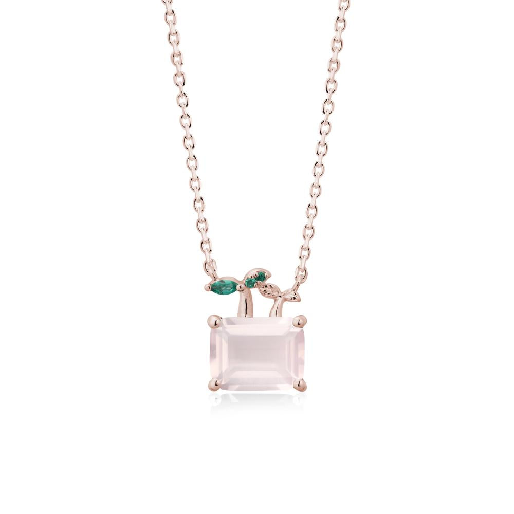 Emerald Cut Rose Quartz and Emerald Sprout Necklace - LUO Jewelry #metal_14k rose gold