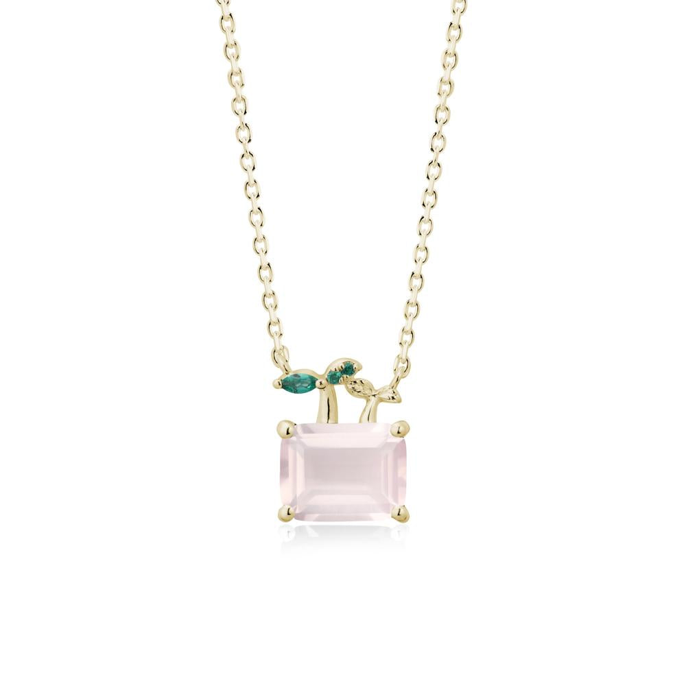 Emerald Cut Rose Quartz and Emerald Sprout Necklace - LUO Jewelry #metal_14k yellow gold