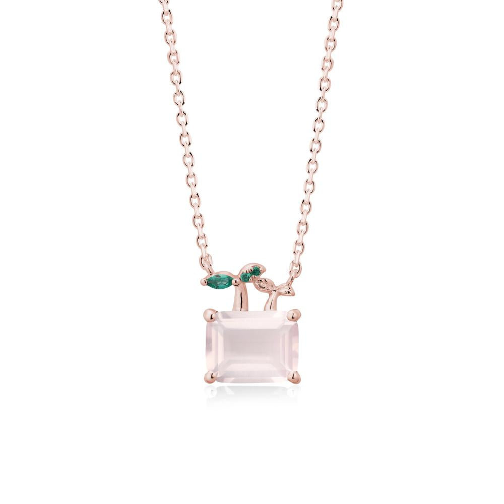 Emerald Cut Rose Quartz and Emerald Sprout Necklace - LUO Jewelry #metal_18k rose gold