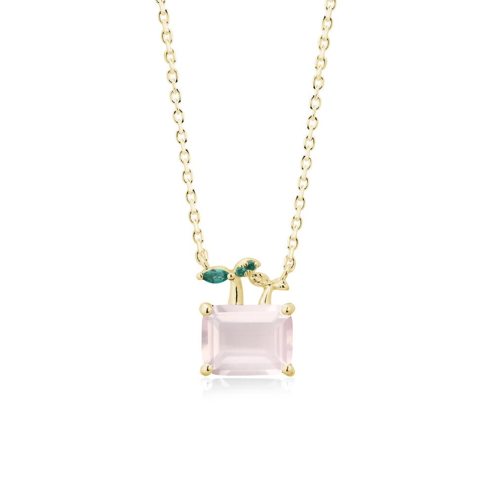 Emerald Cut Rose Quartz and Emerald Sprout Necklace - LUO Jewelry #metal_18k yellow gold
